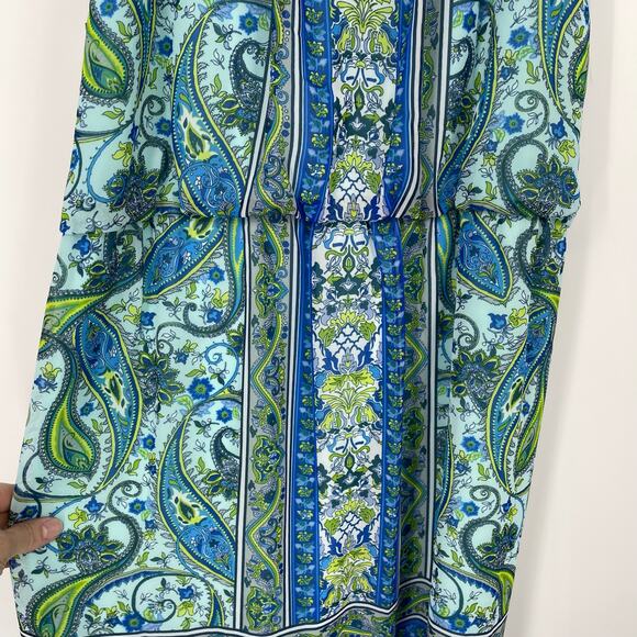 NWT London Times Sleeveless Blue Paisley Dress Sz 14 Garden Fairy Flowy Y2K 90s - Picture 13 of 16